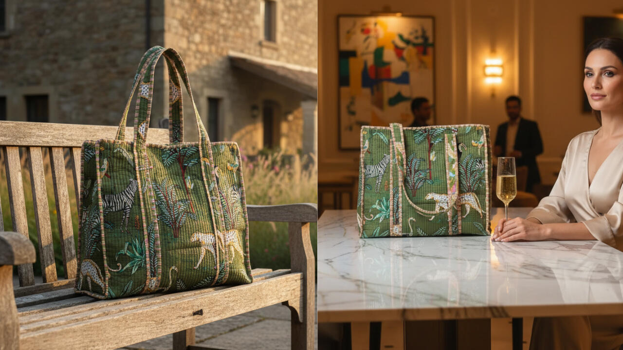 Handmade Jungle Print Quilted Cotton Tote Bag