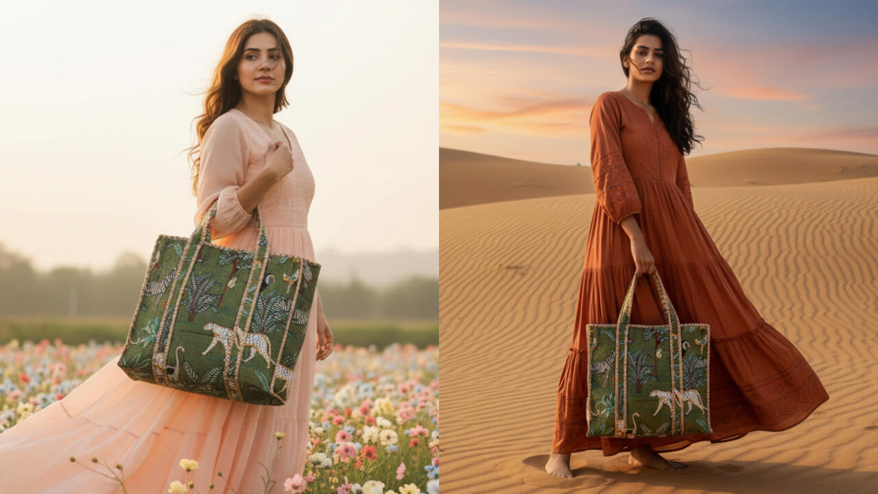 Handmade Jungle Print Quilted Cotton Tote Bag