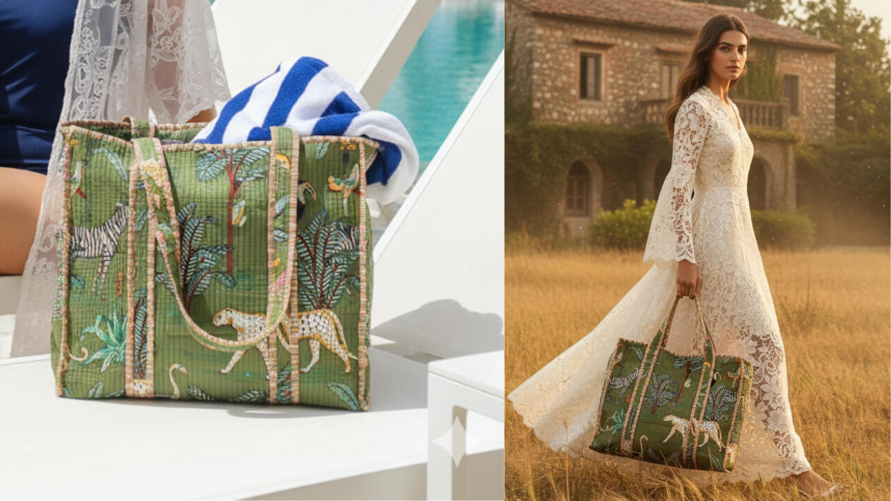 Handmade Jungle Print Quilted Cotton Tote Bag