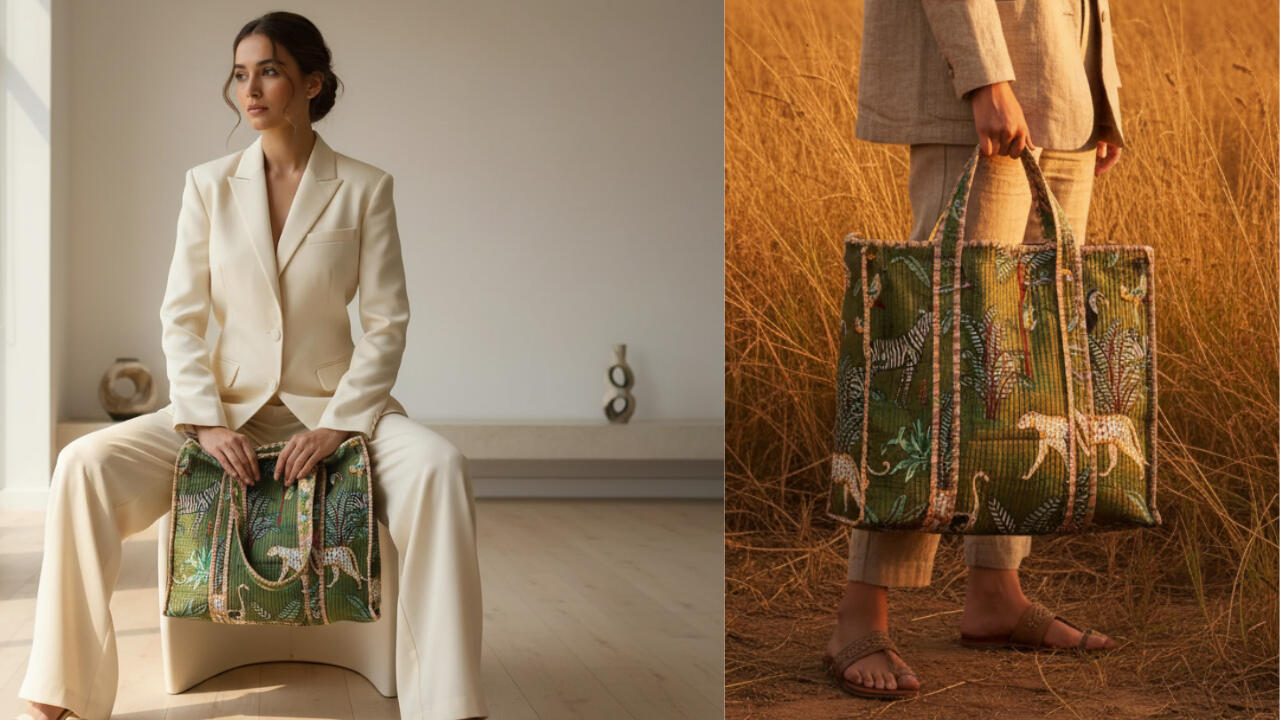 Handmade Jungle Print Quilted Cotton Tote Bag